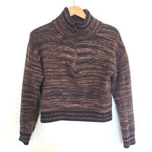 Evereve John + Jenn Atlas Cropped Quarter-Zip Cotton Marl Knit Sweater XS